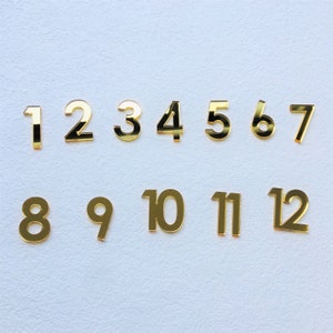 以下が含まれることがあります： 1から12までの金色の数字が2行に並んでいます。数字は金属またはプラスチック製の反射素材でできています。