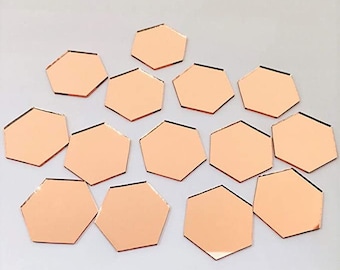Hexagon Mirror Mosaic Tiles Rose Gold Color for Craft Projects