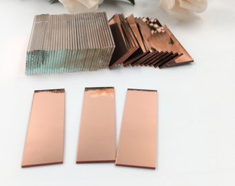 Rectangular 3/8'' x 2'' Rose Gold Small Glass Mirrors, Glass Craft Mirror Bulk 100 Pieces Colored Mirror Mosaic Tiles