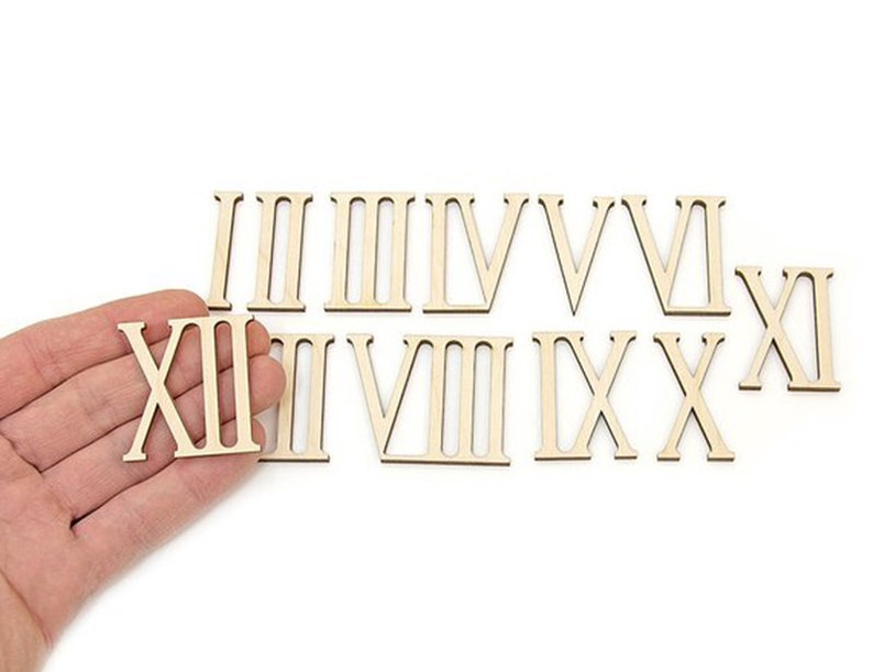 12 Stück Holz römische Ziffern Form Holz Numerik Zahlen Ornamente Handwerk Dekoration Bild 2