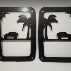 Beach Scene with Palm Tree Tail Light Guards for TJ, JK, and JL Halogen Lights Only