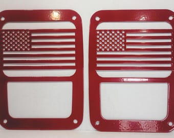 American Flag Tail Light Guards for Jeep Wrangler TJ & JK; JL-Halogen Lights Only