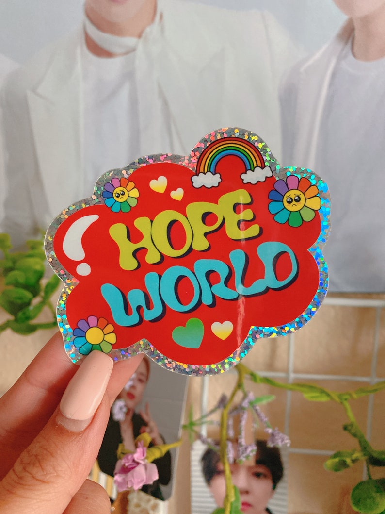 Hope World Glitter Sticker | J-Hope Sticker | BTS Stickers | Hobicore Sticker 