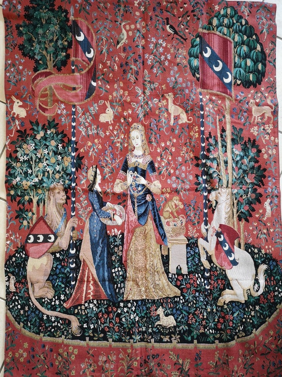 Smell-the Lady and the Unicorn Woven wall hanging H 55/" x W 41/" TAPESTRY