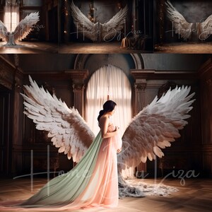 Angel Wings Fondos digitales blancos / Superposiciones de plumas Fotografía Fondo digital / Superposiciones de fondo digital de maternidad de lujo tranquilo
