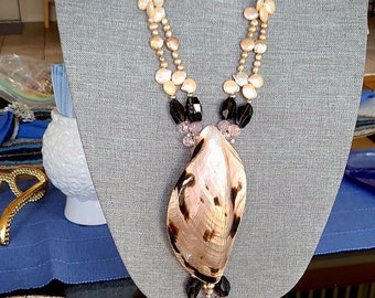 Massive Rare Shell Smoky Quartz Necklace