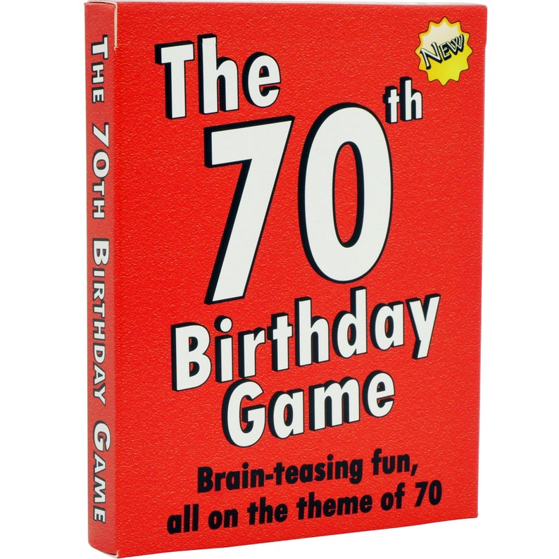 May include: A red box with the text "The 70th Birthday Game" in white. The box has a yellow star with the word "New" on it.