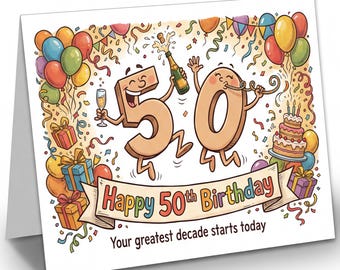 HAPPY 50TH BIRTHDAY CARD — bright, funny, and guaranteed-to-get-a-grin vibes. Perfect for anyone turning 50, age 50 years, 50th bday etc