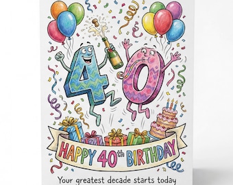 HAPPY 40TH BIRTHDAY CARD — bright, funny, and guaranteed-to-get-a-grin vibes. Perfect for anyone turning 40, age 40 years, 40th bday etc