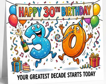 HAPPY 30TH BIRTHDAY CARD — bright, funny, and guaranteed-to-get-a-grin vibes. Perfect for anyone turning 30, age 30 years, 30th bday etc