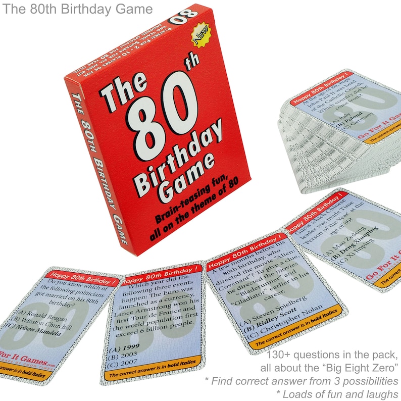 80th Birthday Card Game. New 80th Birthday Gift for men or women turning 80.Most fun way to say HAPPY 80th BIRTHDAY Age 80 birthday present image 5