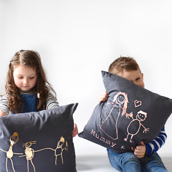 Childrens Drawing Cushion- Personalised Cushion  - Nana and Grandad Gift - Drawing Keepsake - Grandparents Gift