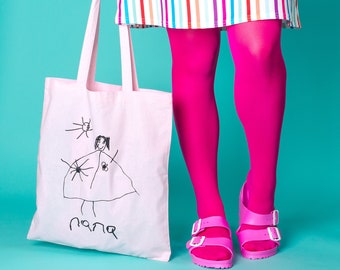 Childrens Drawing Tote Bag - Nana Personalised Bag - Pink Tote Bag - Kids Artwork Gift - Nana Gift- Mothers Day Gift