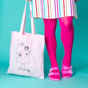 Childrens Drawing Tote Bag - Nana Personalised Bag - Pink Tote Bag - Kids Artwork Gift - Nana Gift- Mothers Day Gift