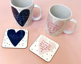 Love Letter Mug & Coaster Set - Mothers Day Gift - Fathers Day Gift - Childs Handwriting - Love Letter