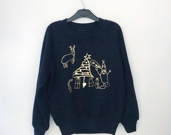 ADULT Childrens Drawing Christmas Jumper- Personalised Christmas Sweater - Gold Print - Adult Festive Jumper - Pullover