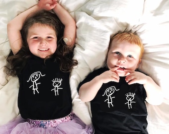 Sibling Matching T Shirts - Childs Own Drawing - Brother T Shirts - Sister Tee's - Own Artwork - Unisex Twinning Tees