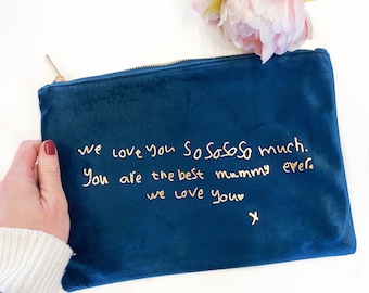 Luxe Velvet Childrens Handwriting Make Up Bag - Personalised Make Up Bag - Mothers Day Nanny Gift