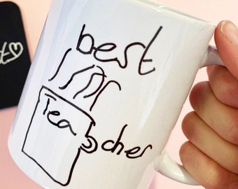 Childrens Drawing Teacher Mug - Childrens Drawing Gift - School Leavers - Thank You Teacher Gift