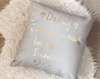 Childs Handwriting Cushion - Personalised Daddy Cushion - Handwriting Keepsake - Fathers Day Gift - Childrens Drawing Gift - Daddy Gift