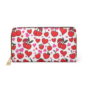 Cartera con cremallera Cherry Love: un bonito tarjetero, un regalo para ella, un accesorio de San Valentín, un monedero divertido y una billetera elegante.
