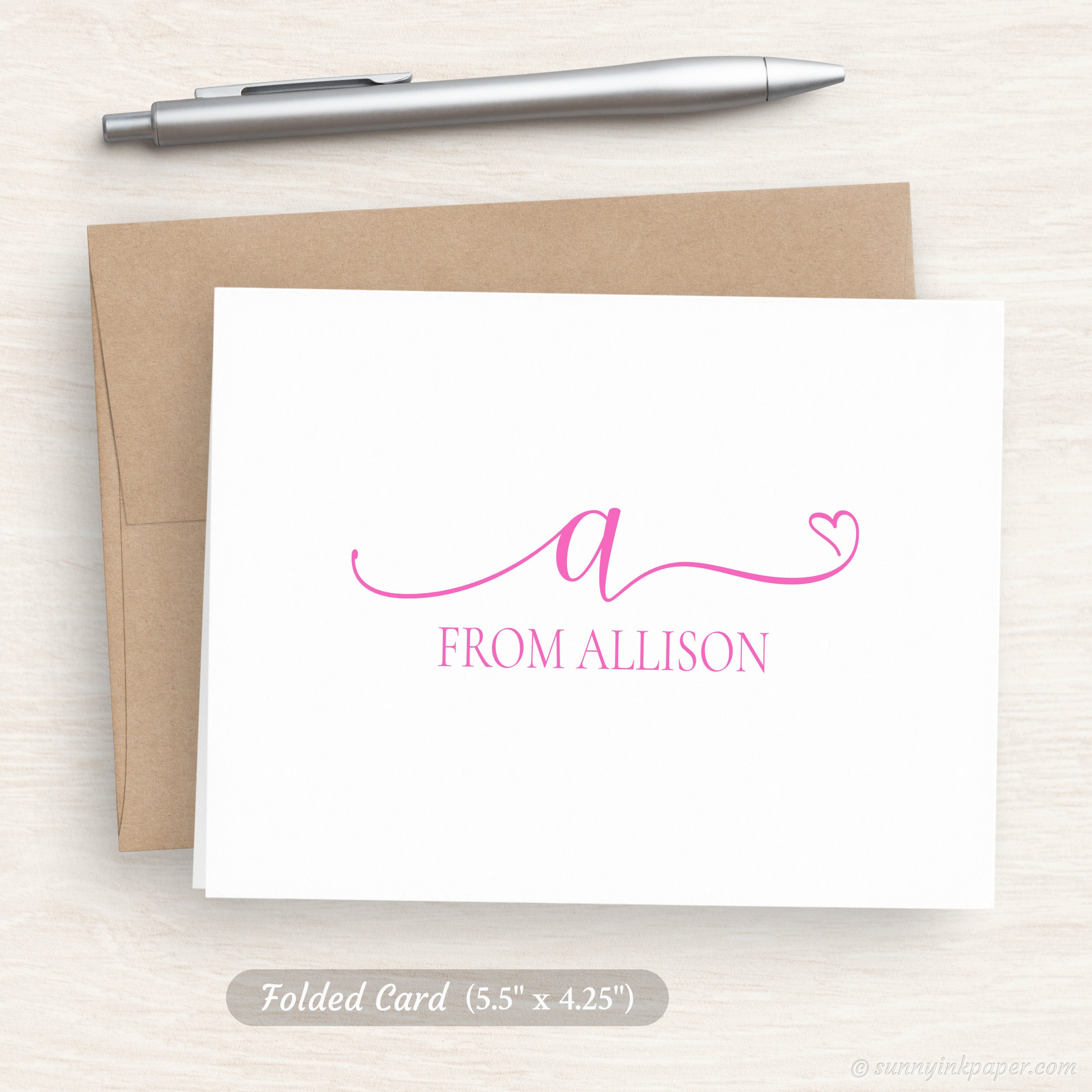 Personalized Note Cards - Charming Heart Monogram Folded Note Cards ...