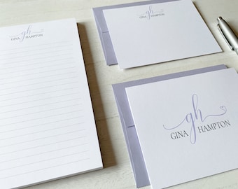 Personalized Monogram Stationery - Elegant Script Stationery Set - Gift For Her - Pretty Stationary - Women's Stationery #149