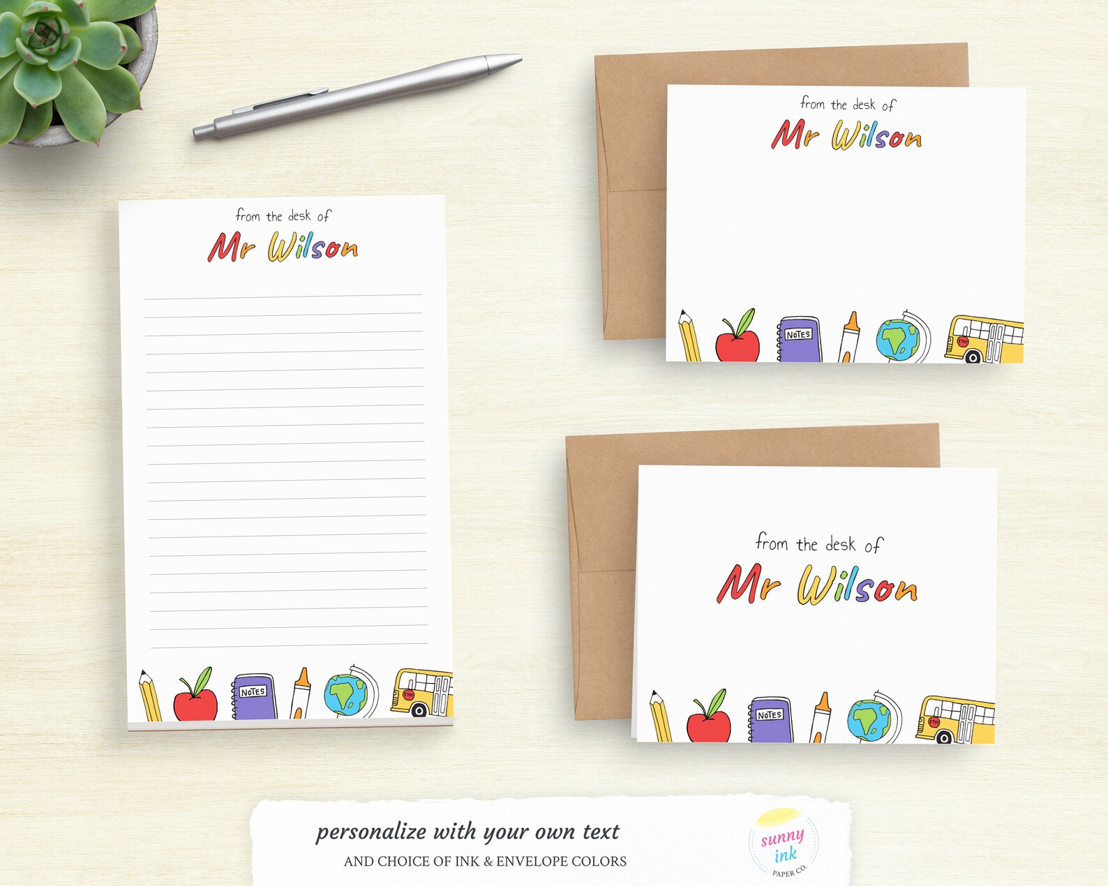 Personalized Stationery for Kindergarten Teacher Colorful Etsy