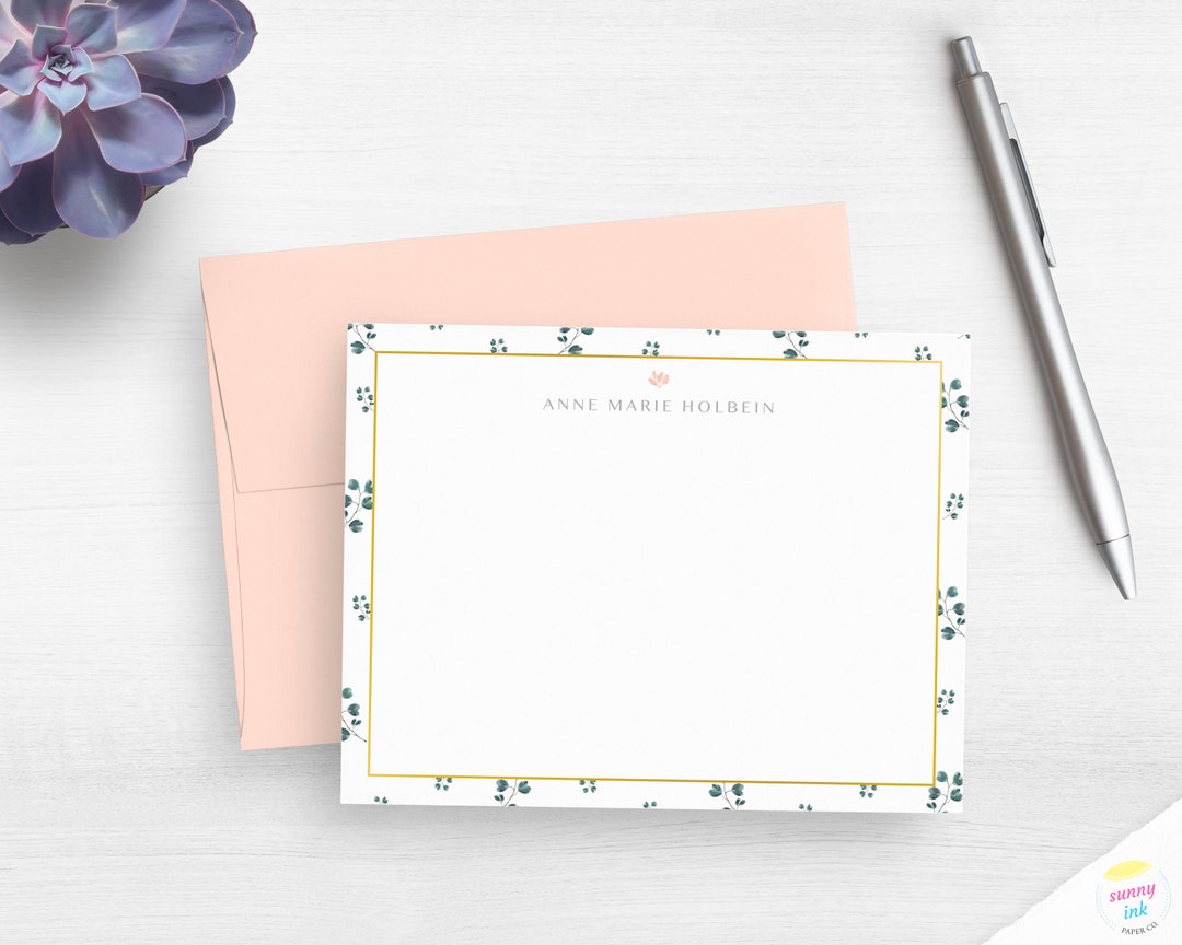 Personalized Stationery Card Set Custom Cards Floral Flat Note Cards