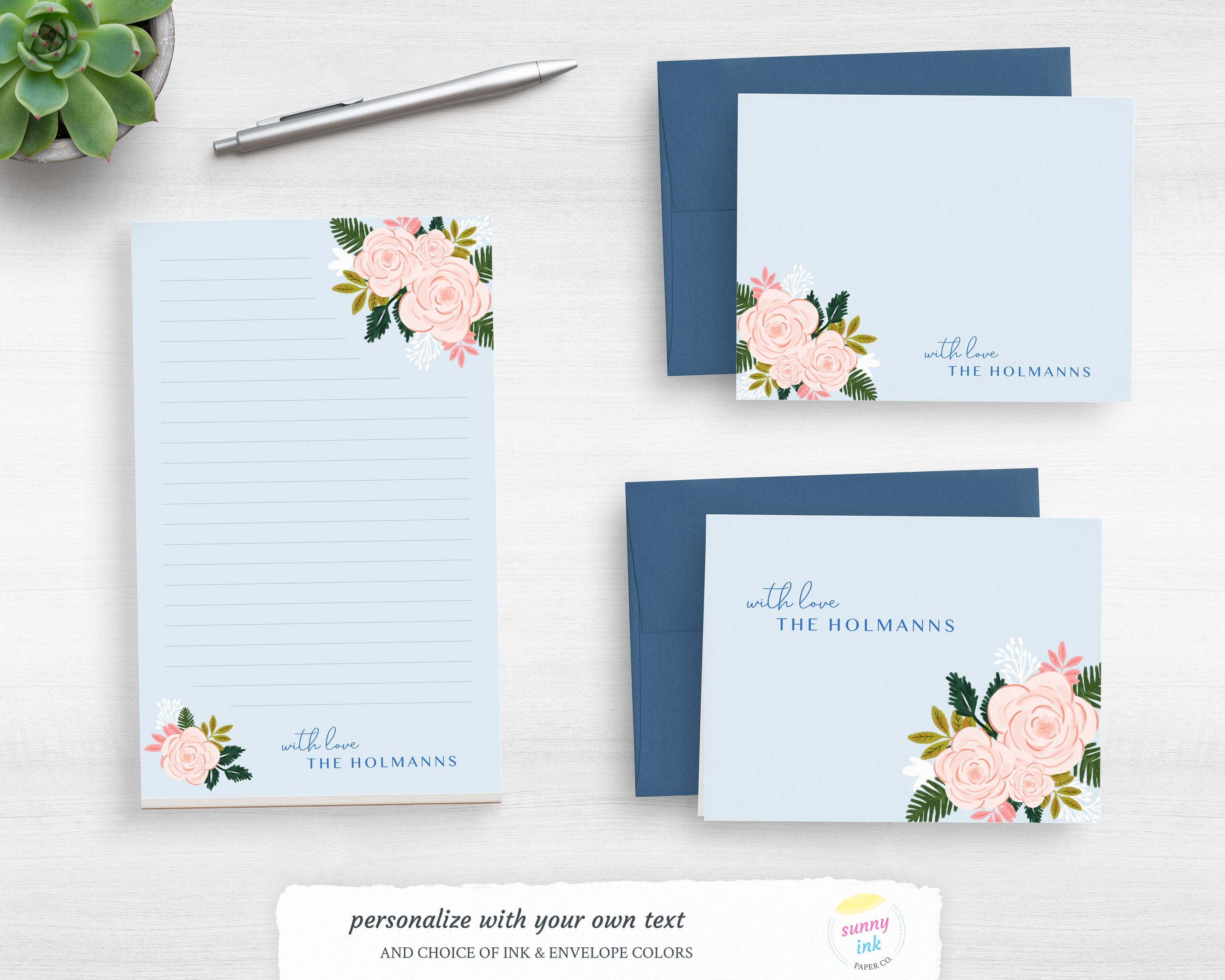 Personalized Floral Stationery - Peony Flowers Stationery Set - Pretty ...