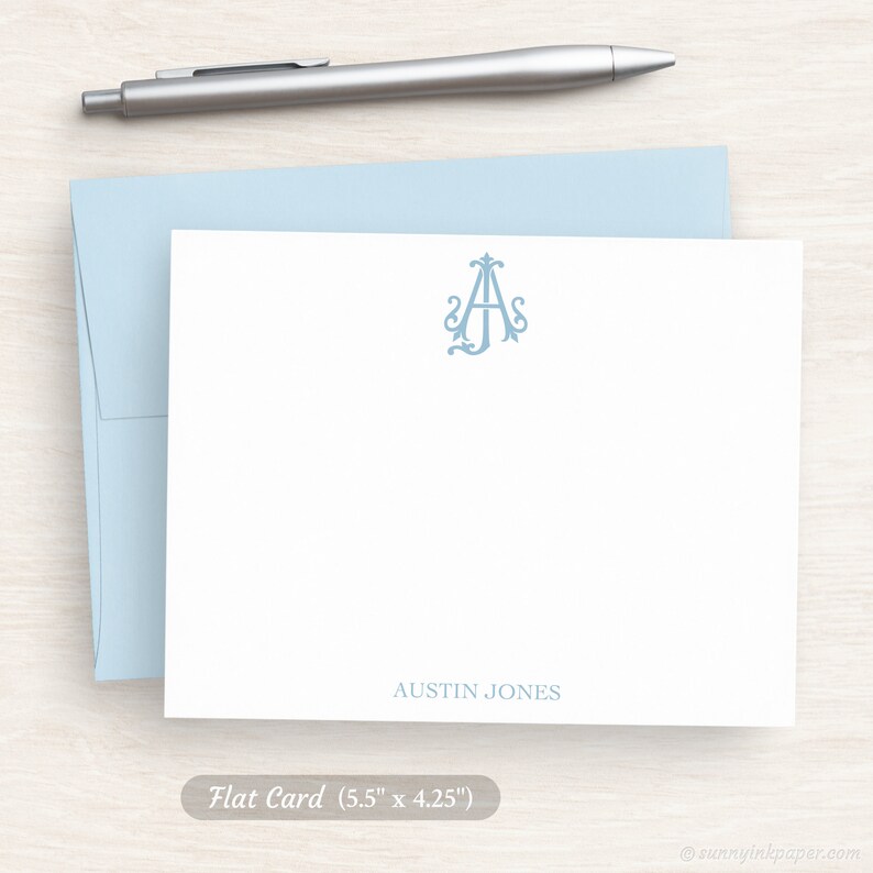 Personalized Monogram Card Set - Custom Thank You Flat Note Cards ...