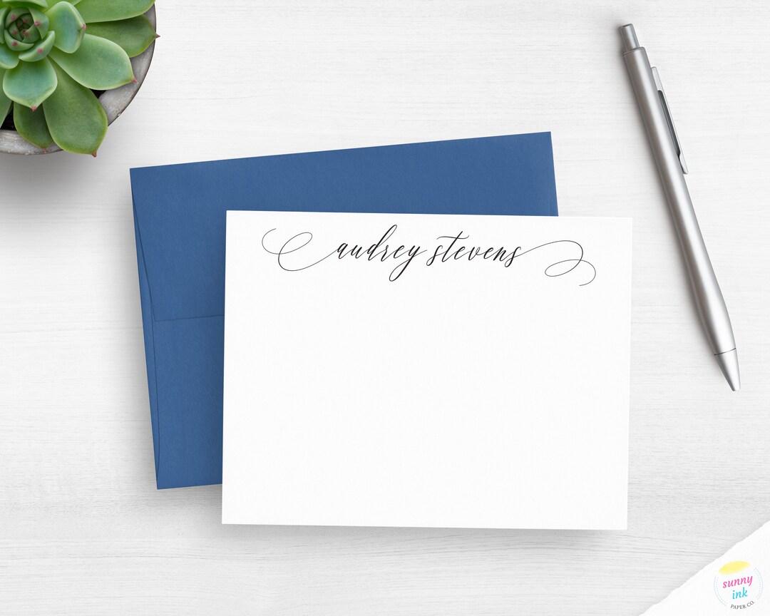 Personalized Stationery for Women - Elegant Script Flat Note Cards ...