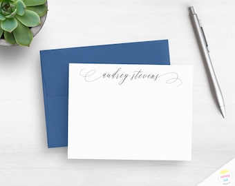 Personalized Stationery For Women - Elegant Script Flat Note Cards - Customized Cards For Her - Stationary Set