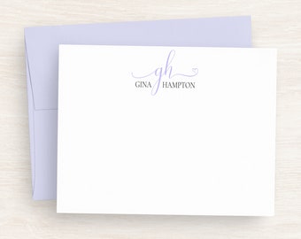 Personalized Monogram Note Cards - Pretty Script Flat Note Cards - Charming Stationery Set - Gift For Her #149