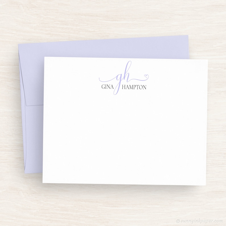 Personalized Monogram Note Cards - Pretty Script Flat Note Cards ...