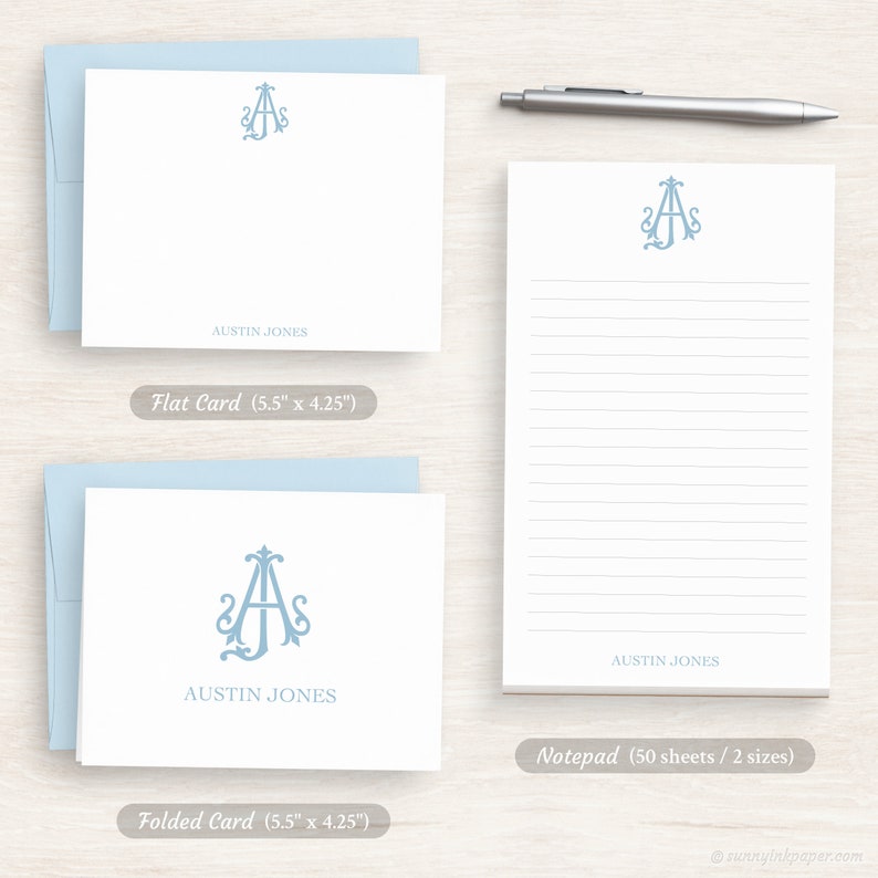 Personalized Monogram Stationery - Gift for Her - Elegant Initial ...