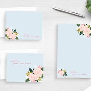 Personalized Floral Stationery - Peony Flowers Stationery Set - Pretty Writing Paper - Note Cards And Notepad Set