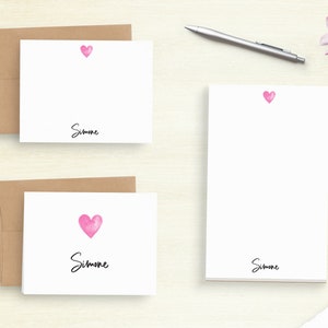 Personalized Heart Stationery - Pink Heart Writing Paper Set - Beautiful Women&#39;s Stationary Set