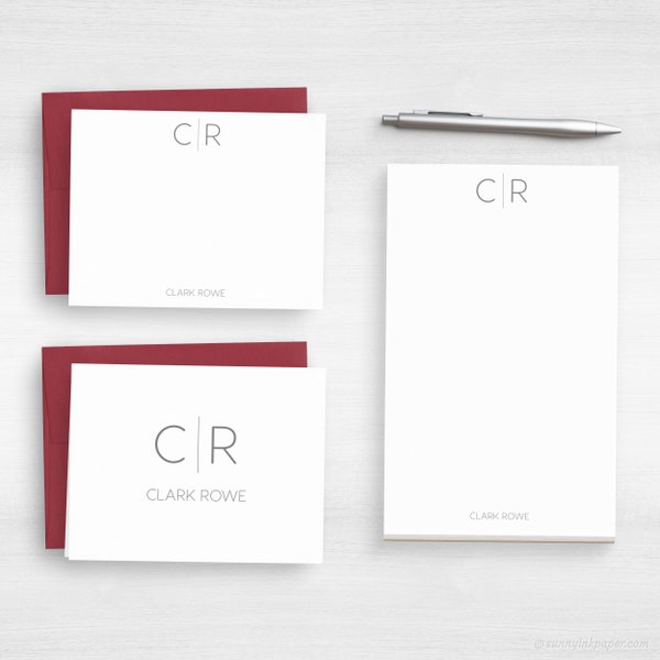 Personalized Classic Stationery - Monogram Stationary - Initial Monogram Writing Paper - Professional Notecards And Notepad Set #153