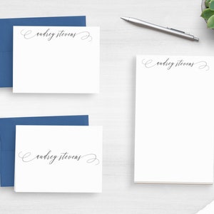 Elegant Stationary Personalized - Customized Script Stationery Set - Stationary For Her - Notepad and Note Cards - Birthday Gift