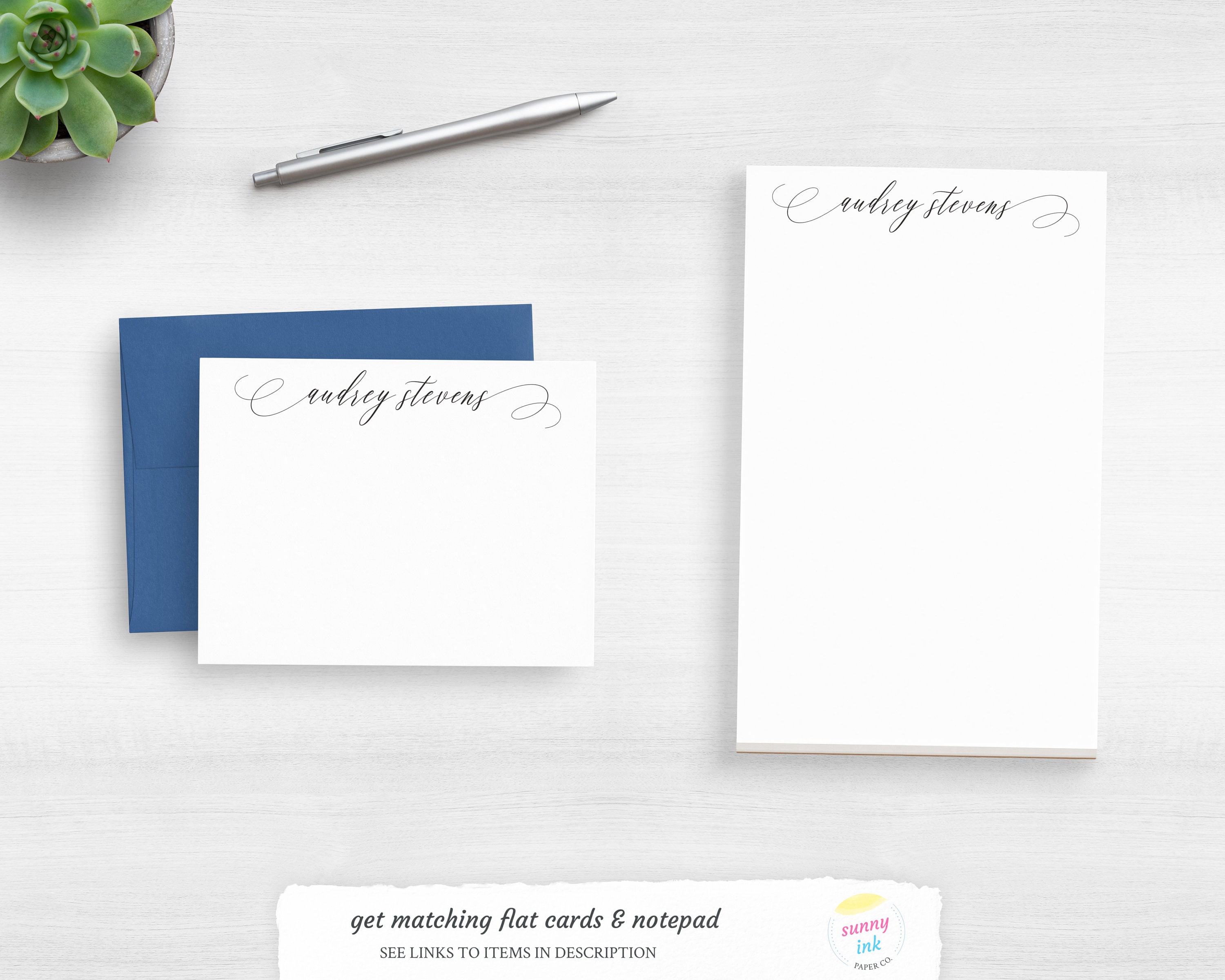 Personalized Script Note Cards - Elegant Stationery Cards - Customized ...