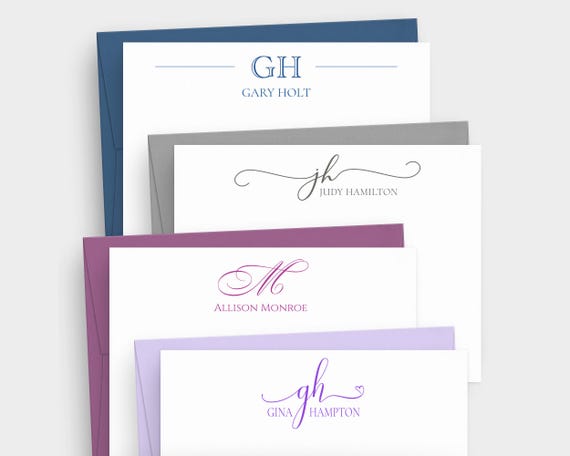 Personalized Monogram Stationery Cards - Custom Cards For Her - Customized Folded Note Cards - Modern Script Note Cards - Gift For Her