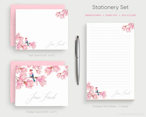 2 Piece Gift Set  Stationery Pink Floral Stationary For Women