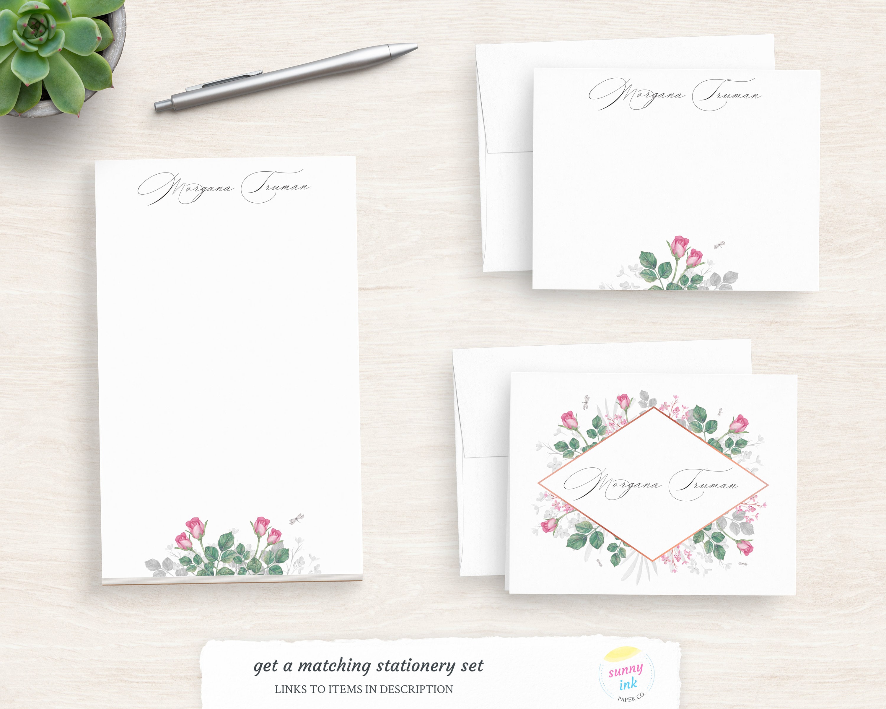 Personalized Thank You Note Cards - Wedding Thank You Notes - Pink ...