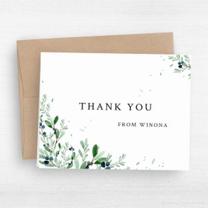 Olive Leaf Thank You Notes Personalized - Custom Greenery Thank You Cards - Women Stationery - Appreciation Cards - Olive Blossom #206