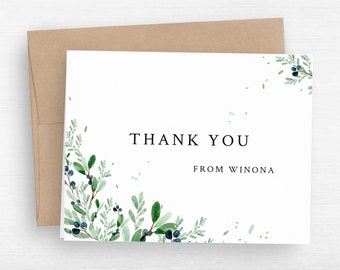 Olive Leaf Thank You Notes Personalized - Custom Greenery Thank You Cards - Women Stationery - Appreciation Cards - Olive Blossom #206