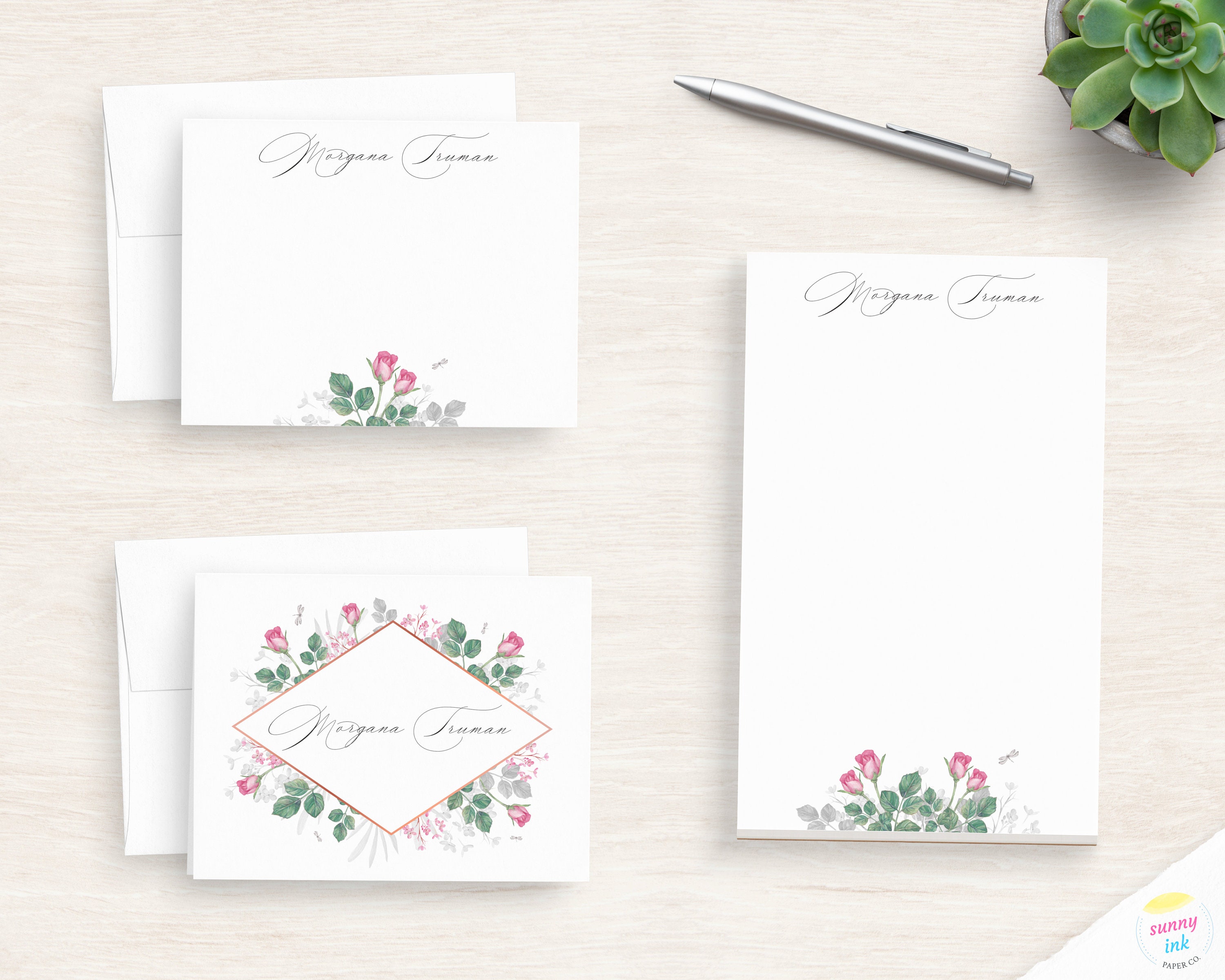 Personalized Floral Stationery - Customized Stationary Gift Set - Pink ...