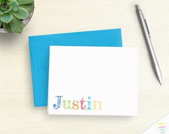 Personalized Kid's Stationery Cards - Colorful Kid's Card - Customized Folded Note Cards -  Thank You Notes For Kids - Camp Stationery