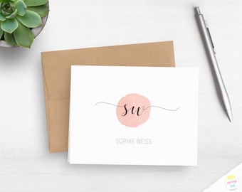 Personalized Monogram Stationery - Simple Script Folded Note Cards - Delicate Monogram - Gift For Her - Correspondence Card
