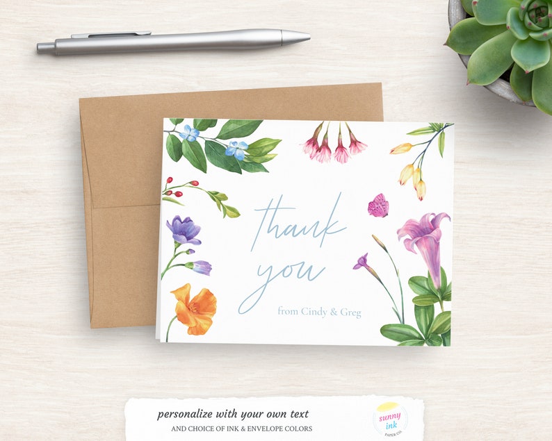 Personalized Thank You Note Cards - Summer Bloom Note Cards - Customized Thank You Cards - Custom Floral Stationery Cards image 2